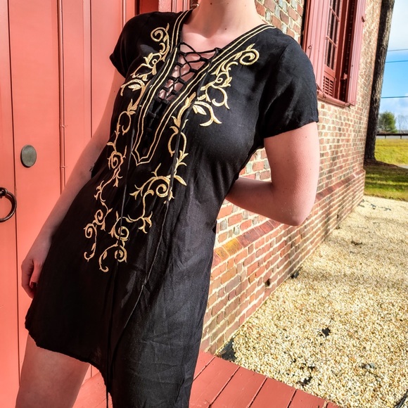 Embroidered Black Dress (tags on!) - Picture 3 of 7